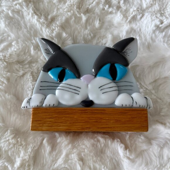 Artisan Handmade Fused Glass Cat Napkin Holder - Picture 1 of 4